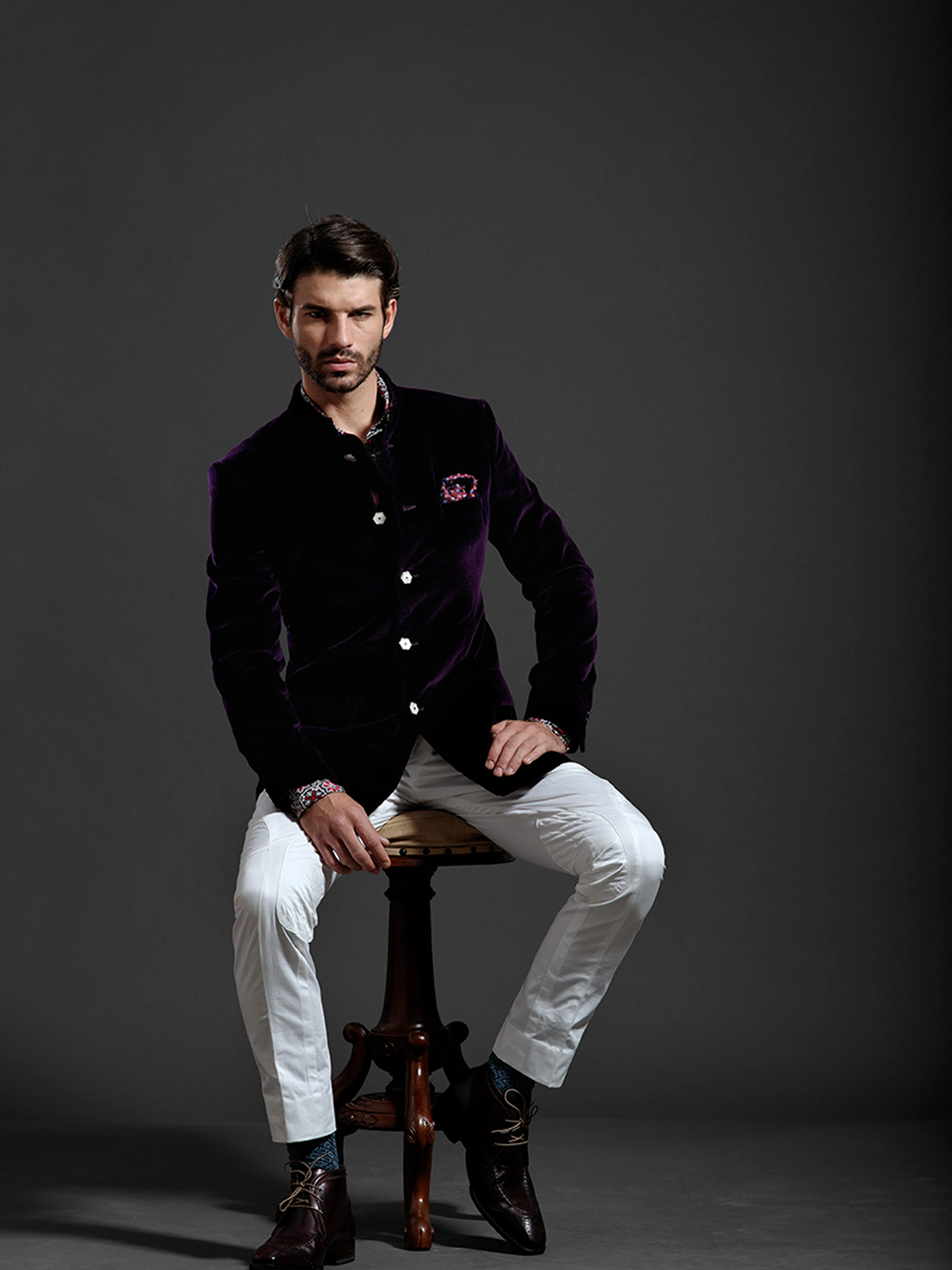 COTTON VELVET BANDHGALA JACKET - Image 3