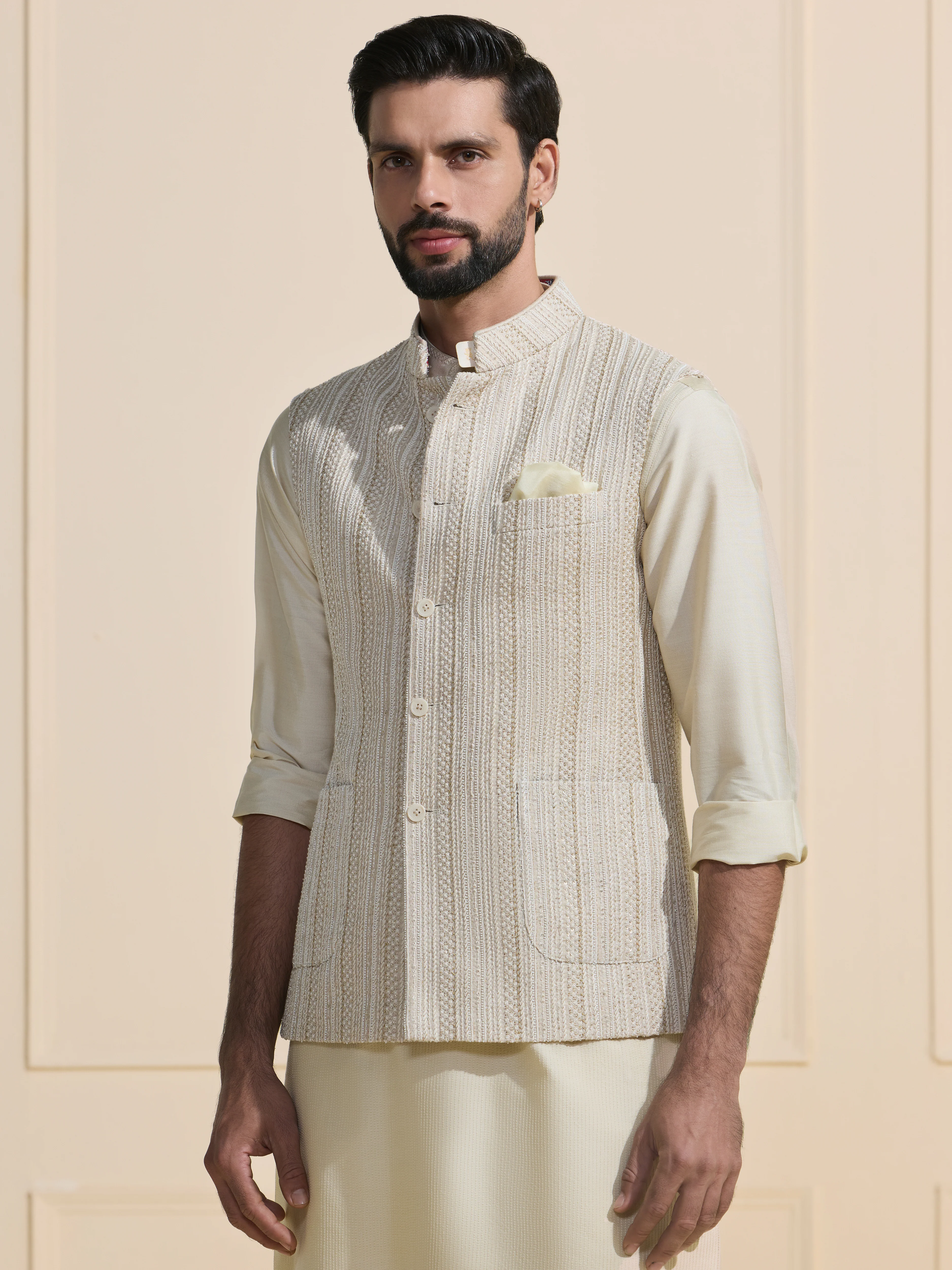 IVORY STRIDE: THE TEXTURED WHITE WAISTCOAT - Image 3