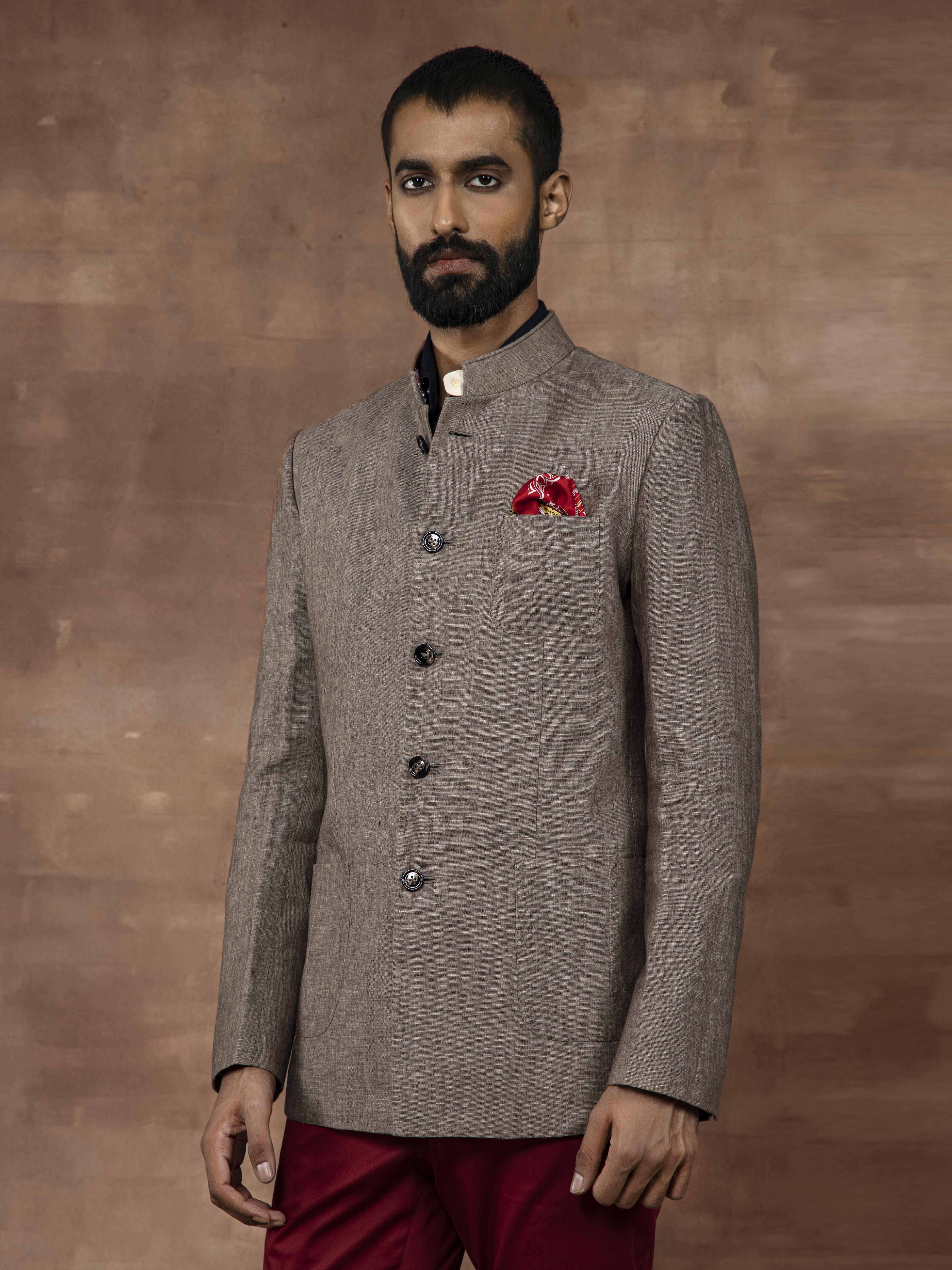 TAUPE BANDHGALA JACKET - Image 4