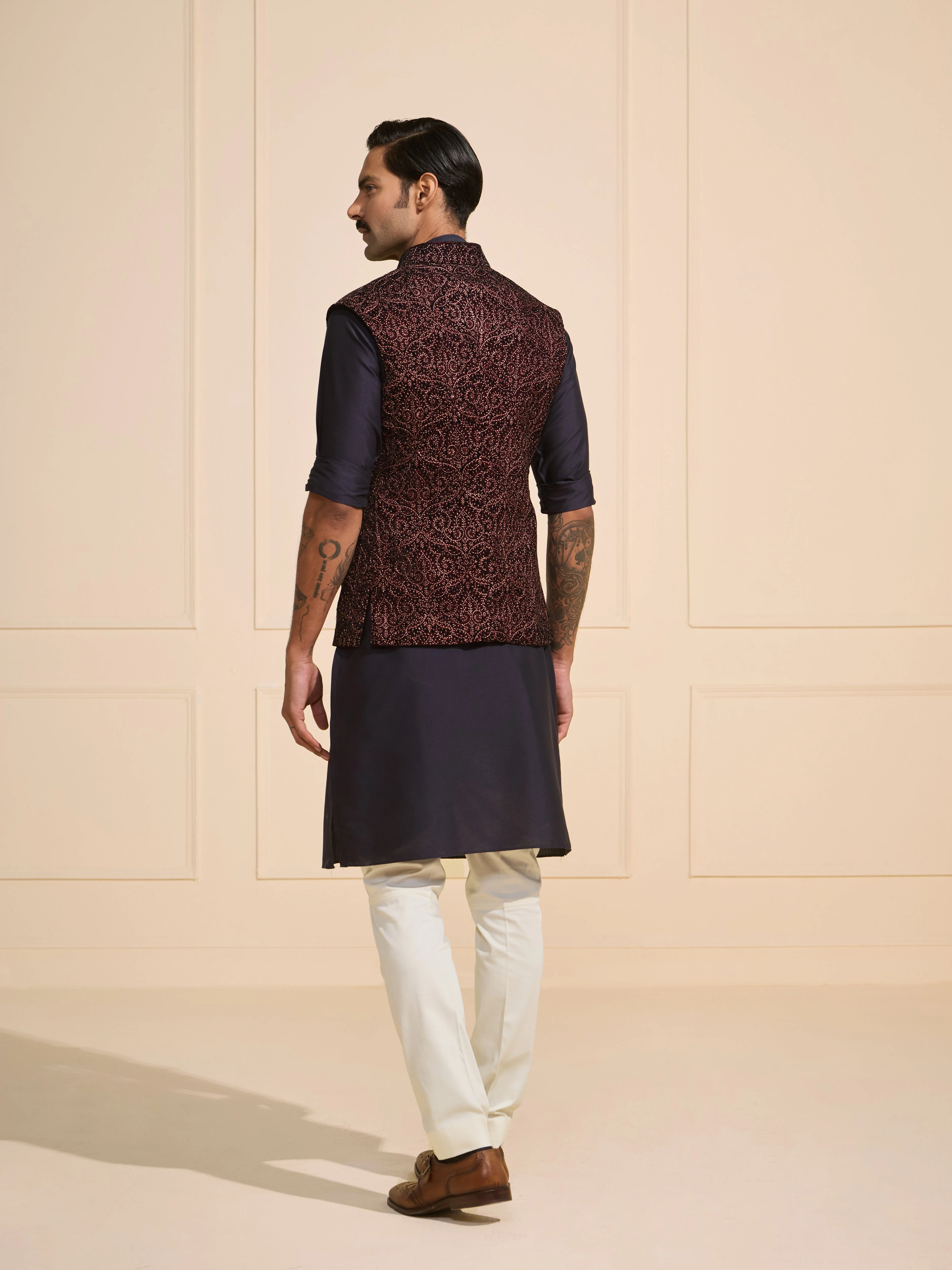 THE DEEP GARNET ETHNIC WAISTCOAT OF FESTIVE CHARM - Image 4