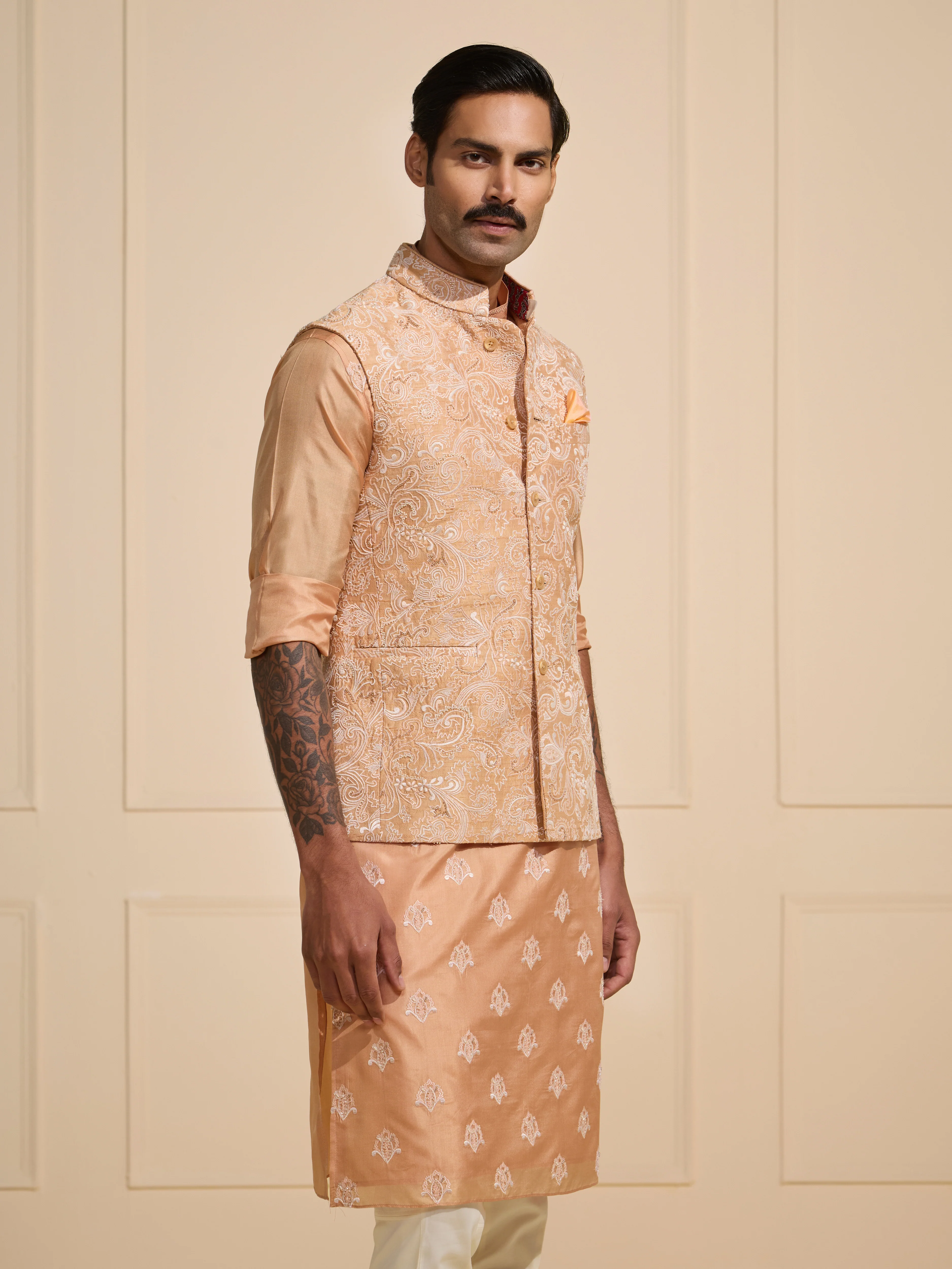 THE GOSSAMER PEACH: EMBROIDERED ETHNIC WAISTCOAT - Image 3